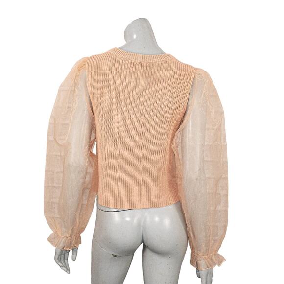 MAJORELLE Kinship Sweater Sheer Sleeves in Peach Knit Women's size Small - Picture 4 of 10